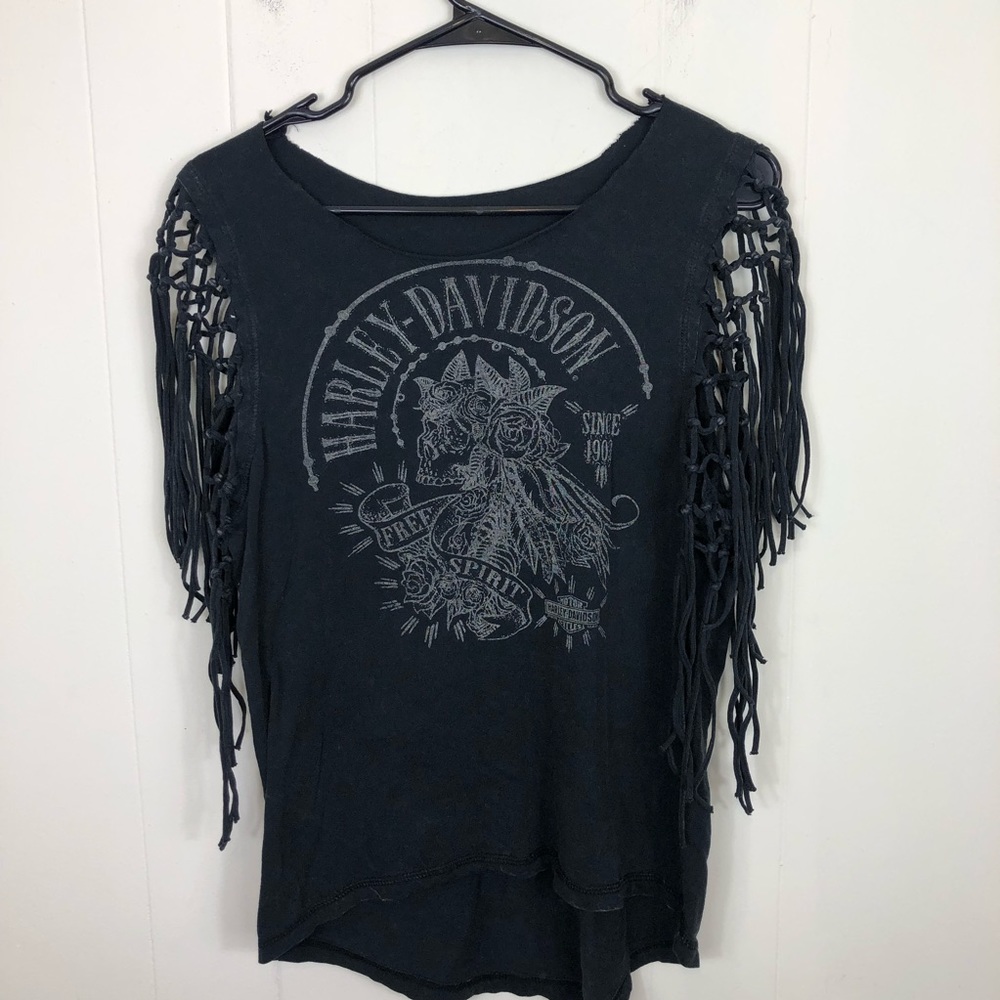 Harley Davidson‎ Custom Fringed Sleeves T-Shirt